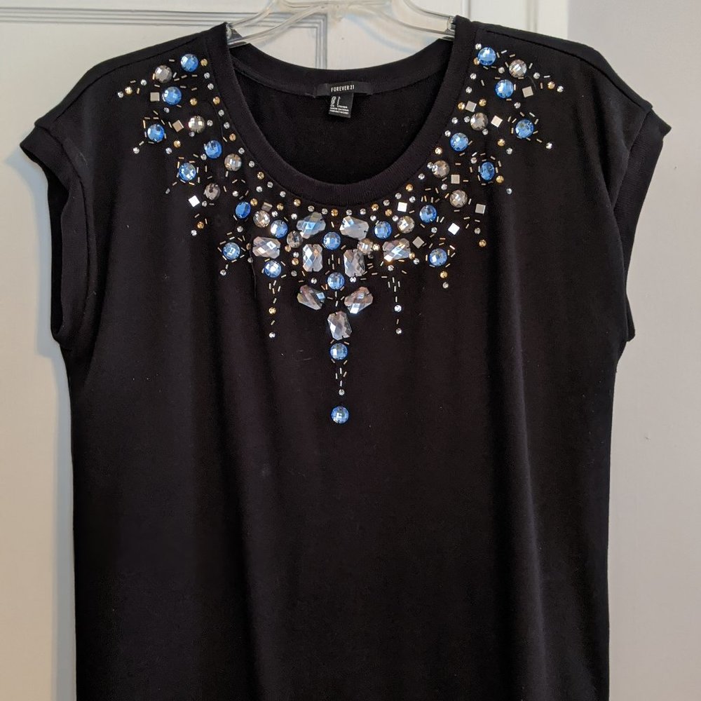 embellished short sleeve sweater
